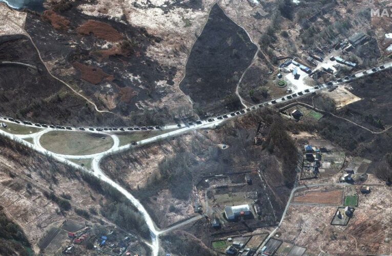 New satellite images show a massive column of armored vehicles, tanks and artillery heading toward the capital