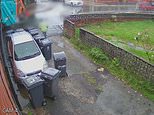 Bizarre moment ‘bullying’ refuse workers surround couple’s car with 11 bins