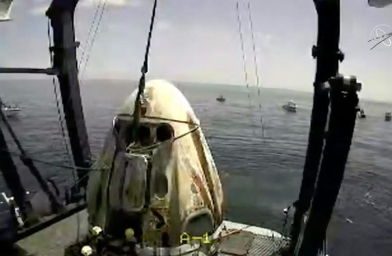 The two-man crew landed in the Gulf of Mexico and received a humorous greeting from mission control: ‘Thank you for flying SpaceX’