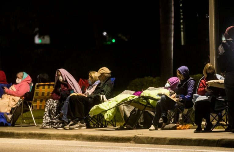 The first-come, first-served approach led to long lines forming as people camped out on lawn chairs for hours