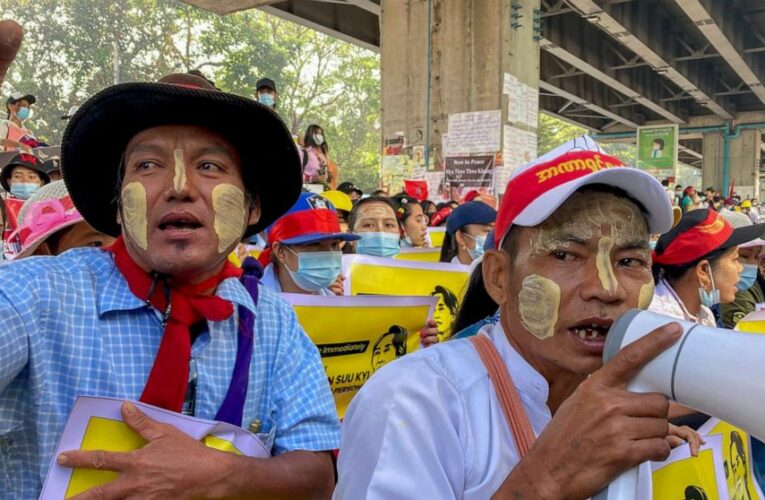 Pro-military marchers in Myanmar attack anti-coup protesters