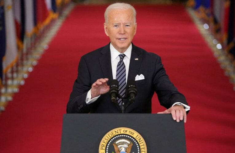 The President implored citizens to get vaccinated so that by July 4 Americans could in groups