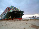 Rescue teams shift 220,000-ton container ship in Suez Canal by nearly 100ft