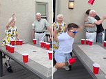 Elderly grandparents dominate their grandson and his friends in viral beer pong game