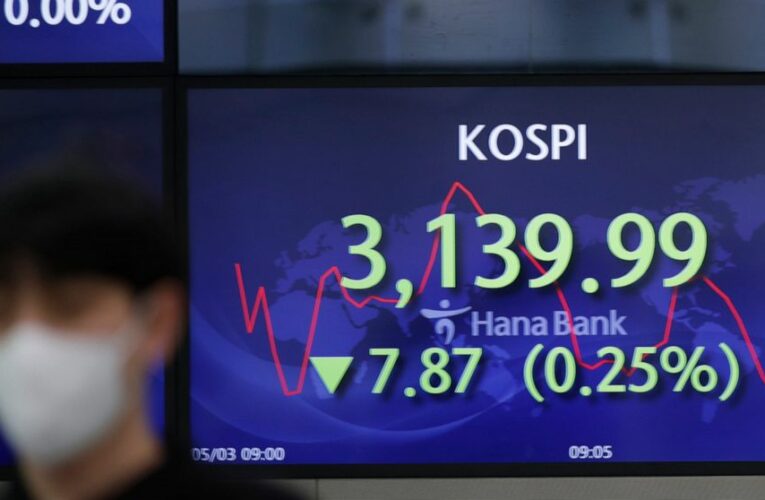Asian shares mostly lower; China, Japan closed for holidays