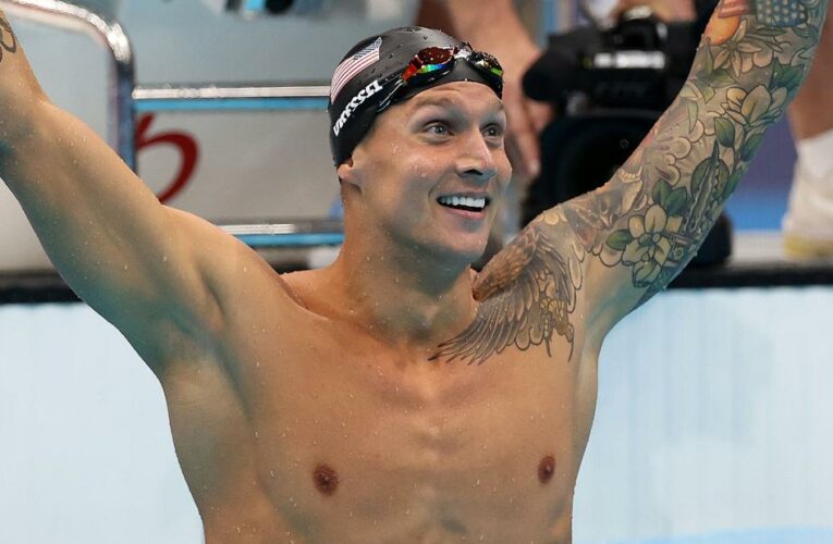 USA’s Caeleb Dressel wins his first individual gold medal in the 100 meter freestyle final