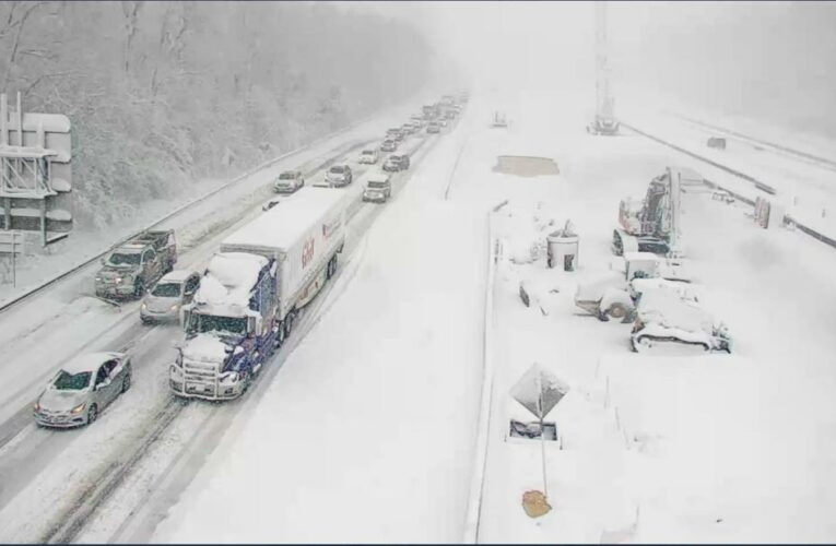 Authorities have been scrambling to clear a path for vehicles stuck on a major Virginia interstate  after a storm dropped several inches of snow last night