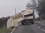 Moment driver has to slam on the brakes as sofa and armchair fly off a lorry on 60mph road [Video]