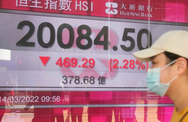 Asian stocks mixed, oil falls as Russian attacks intensify