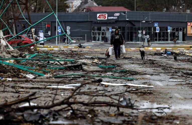 Bodies of at least 20 civilian men have been found lying strewn across the street in the Ukranian town of Bucha, northwest of Kyiv