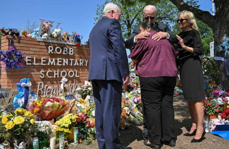 Biden, first lady pay respects at Robb Elementary as onlooker pleads with Gov. Abbott for change