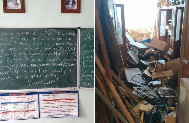 Russian soldiers smashed up a Ukrainian school. Then they purportedly left messages for pupils urging peace