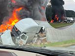 Pileup on Arkansas highway leaves 8 semis and 3 passenger cars in flames, drivers injured