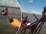 Moment thief who can’t swim tried to flee cops on a jet ski – and had to be saved by them